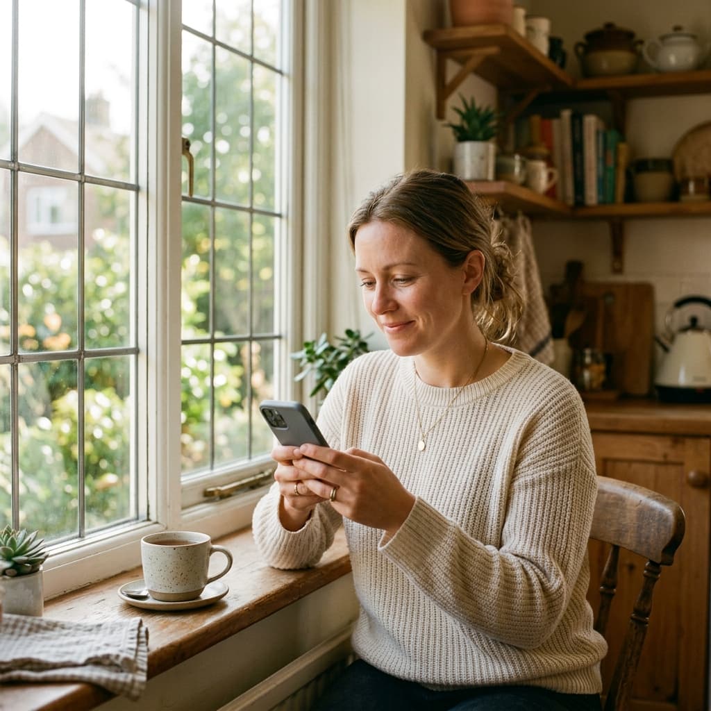 Cozy moment of health tracking by the window